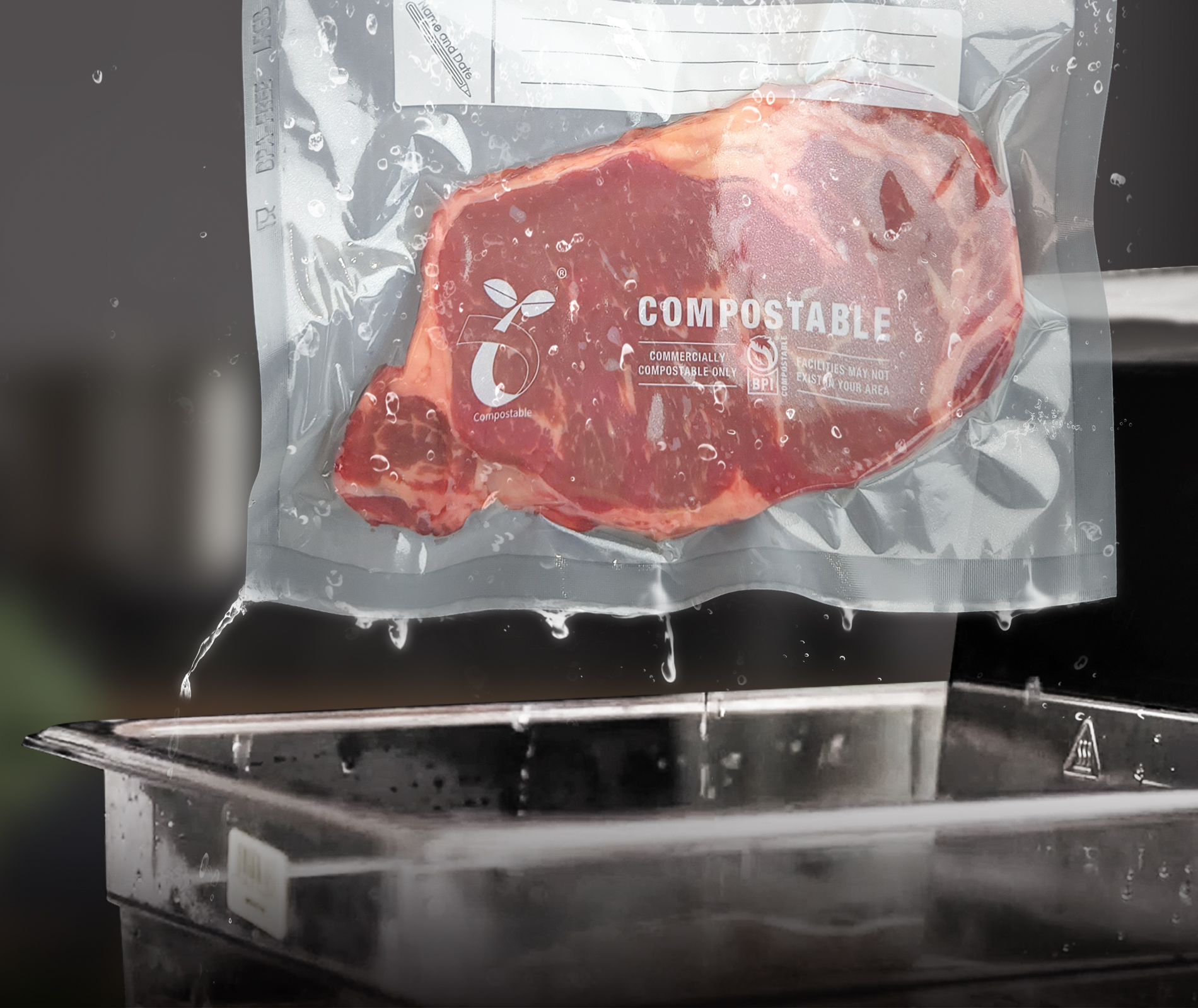 Compostable vacuum bags with water