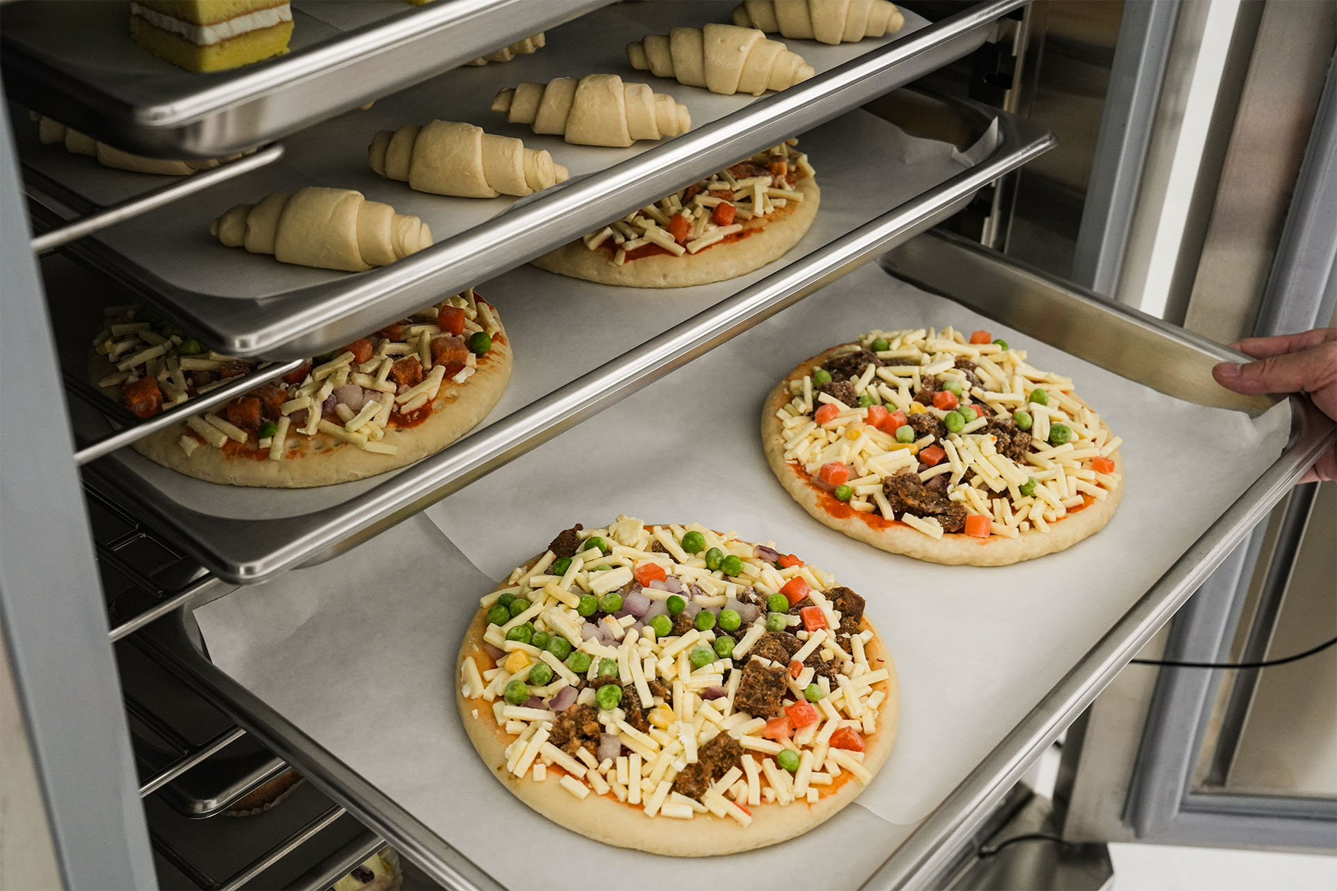 Pizzas in blast chiller