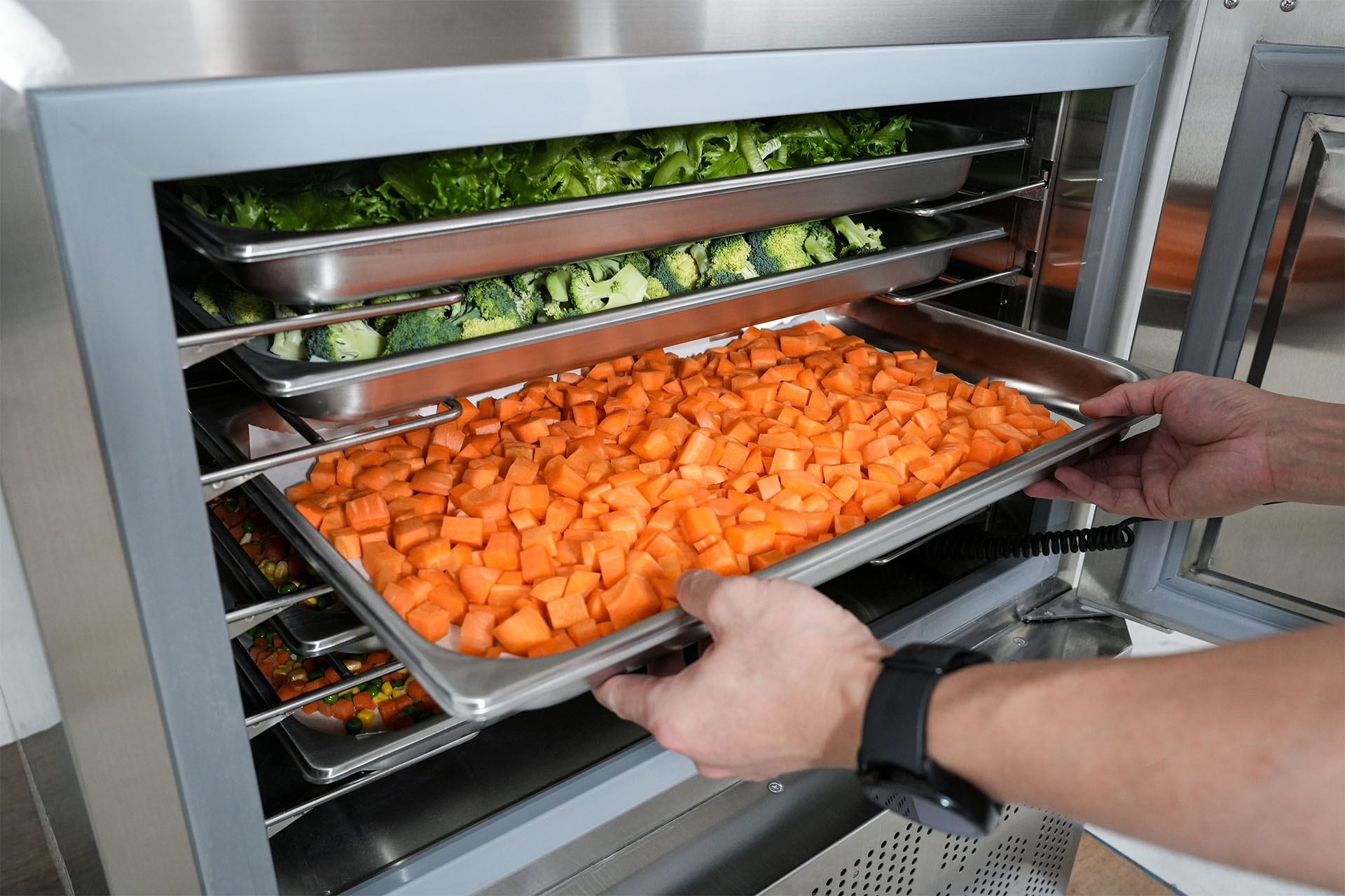 Vegetable in blast chiller