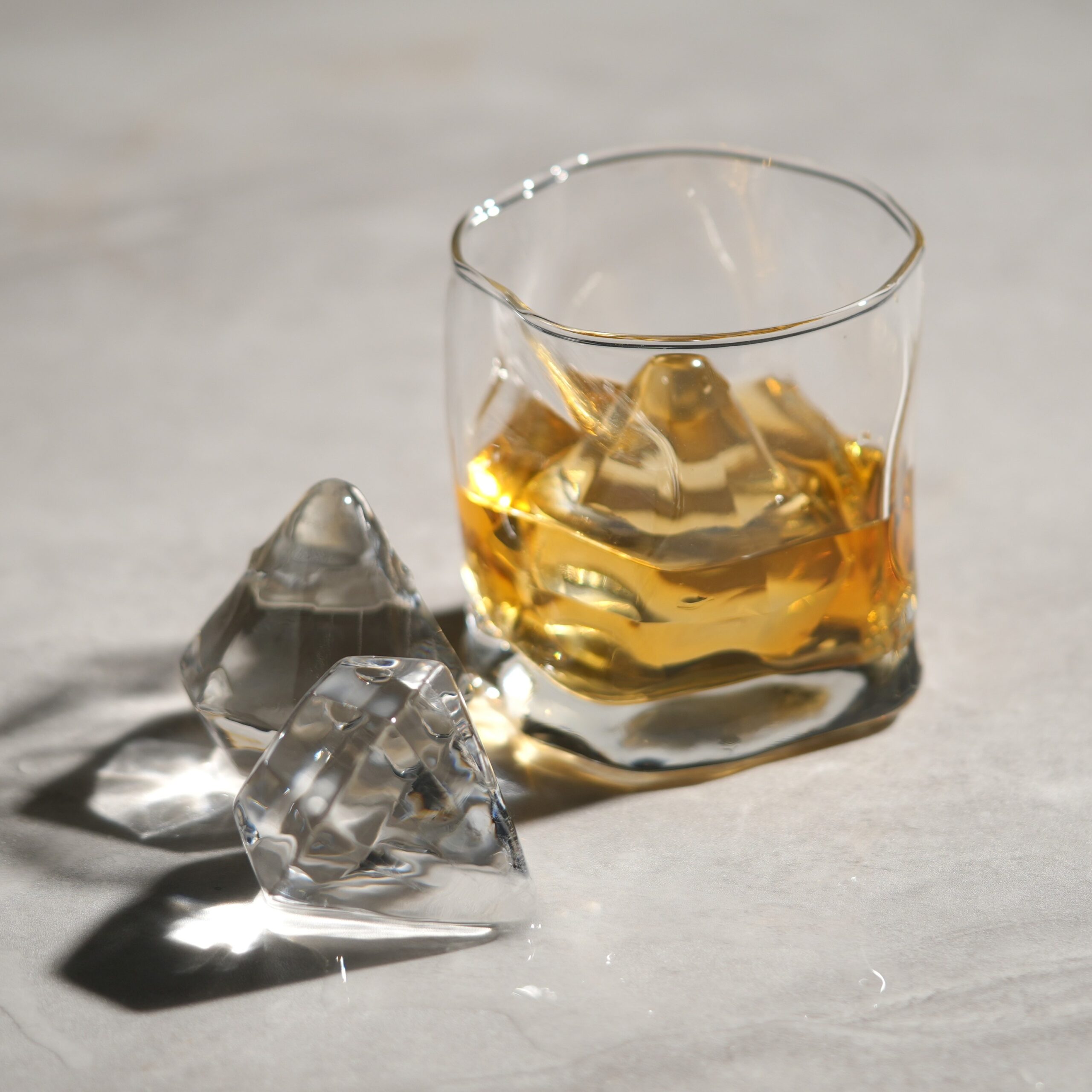 Clear diamond ice with whiskey