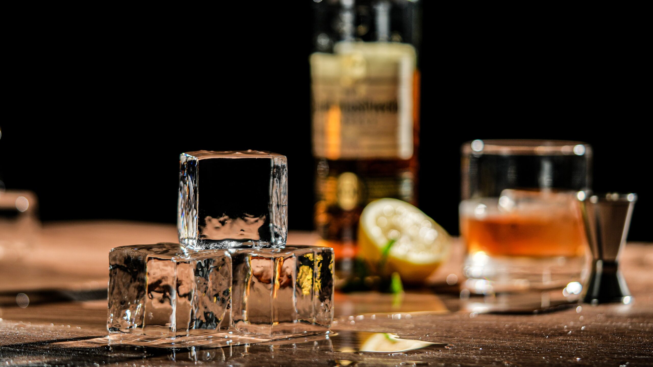 clear ice and whiskey