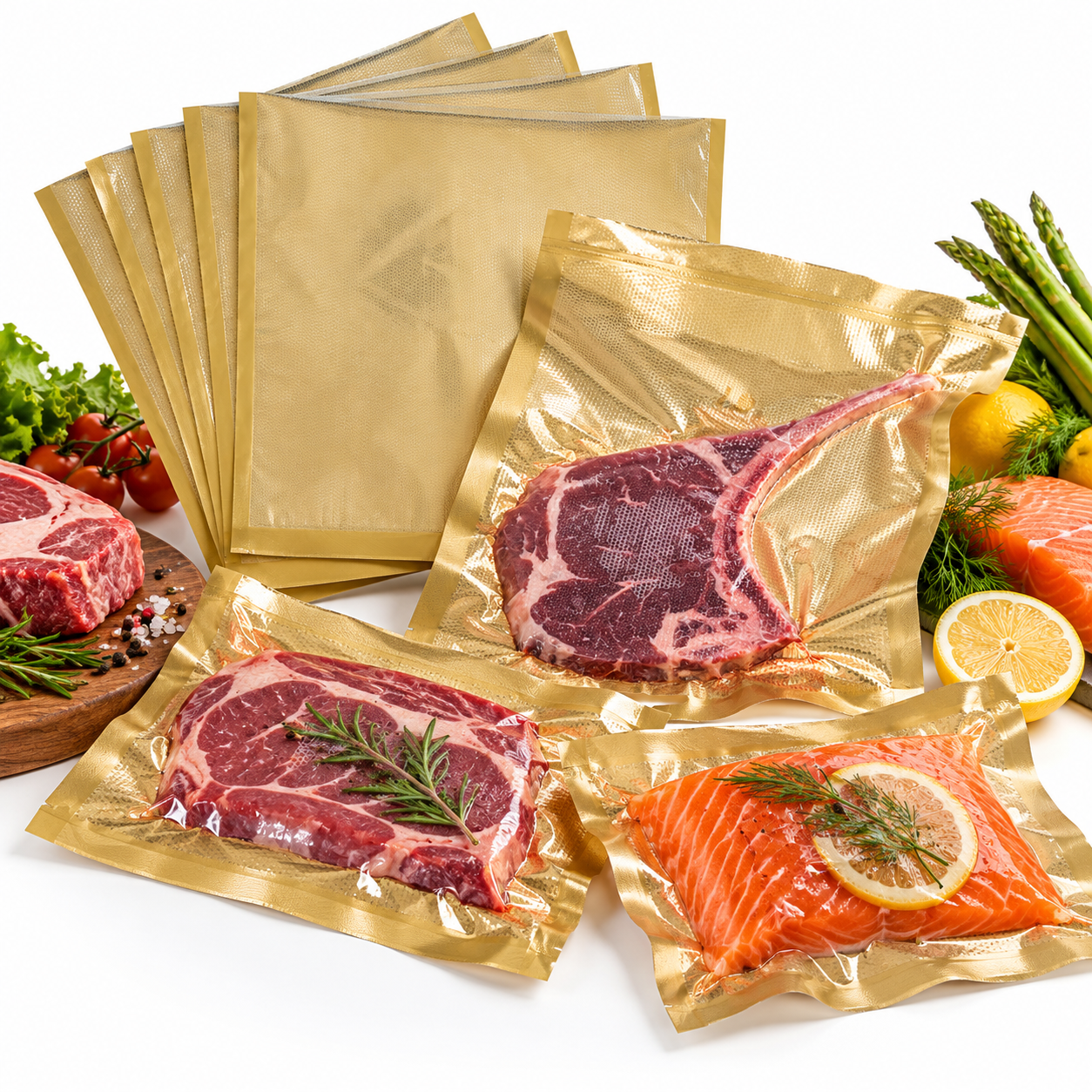 1 Gold Vacuum Bags with Fresh Ingredients